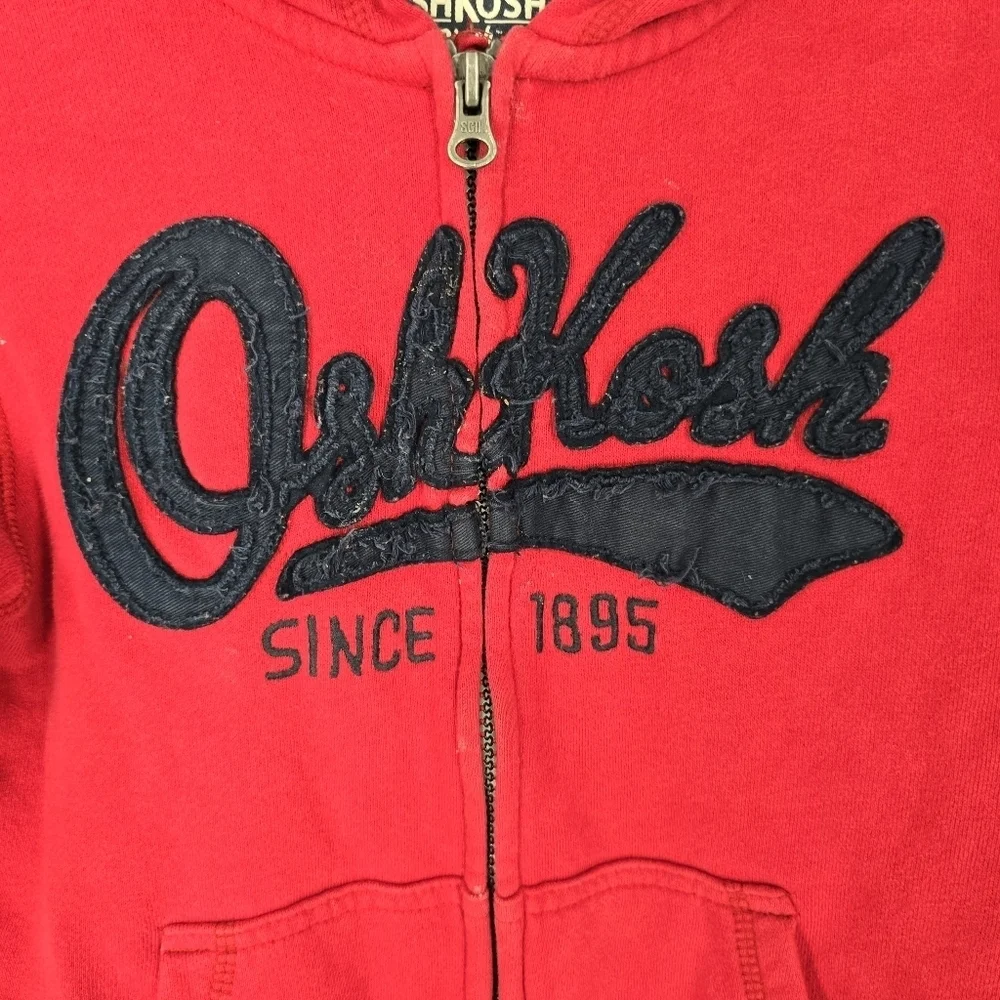 OshKosh B'Gosh Little Boy's 7 Full Zip Hooded Sweatshirt Red Vintage